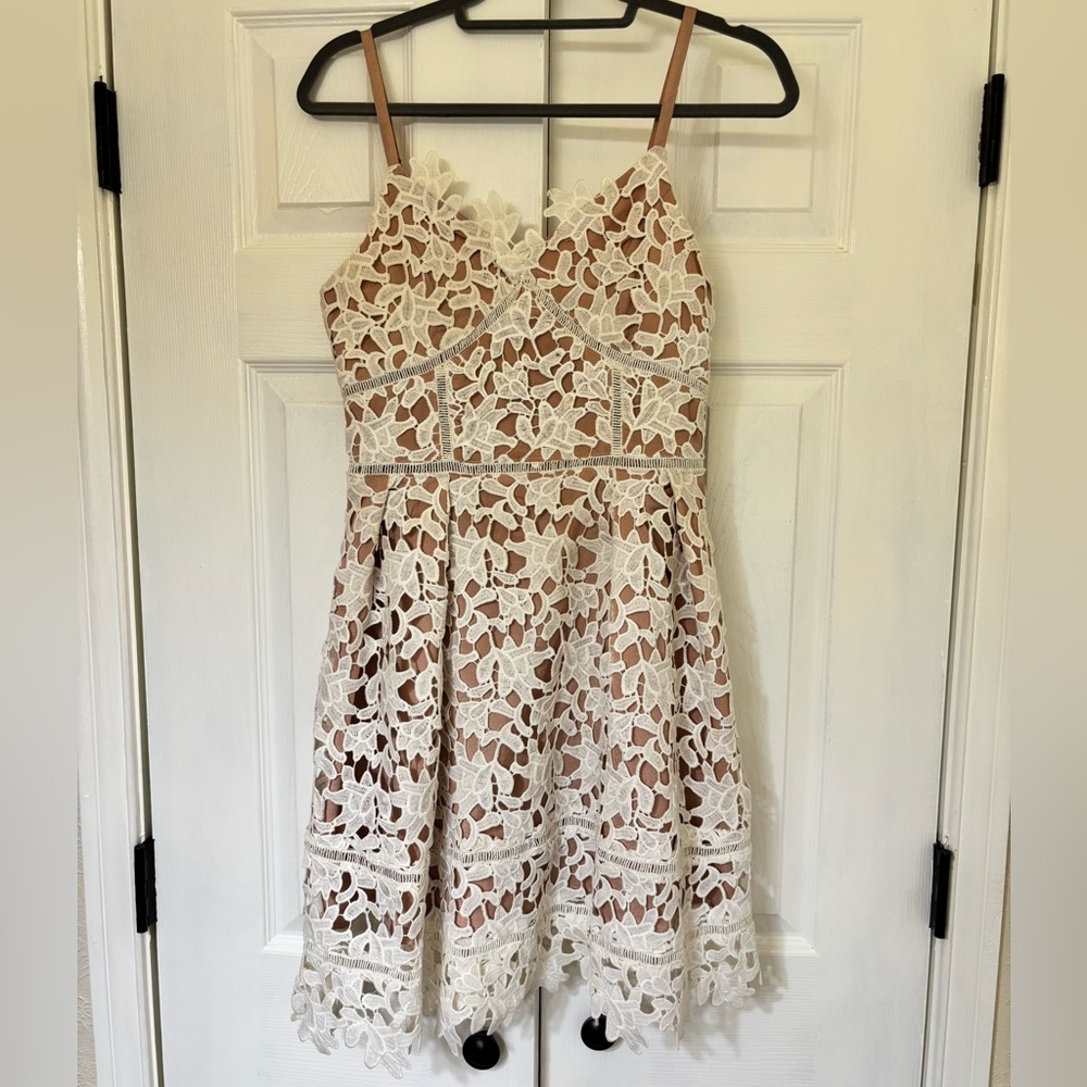 Elegant Ivory Lace Dress with Blush Lining | Size S